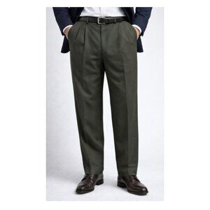 Austin Reed London Pleated Dress Pants Olive Green 42x29 Classic Trousers